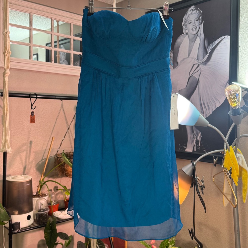 NEW J.Crew Strapless‎ Silk Chiffon Dress Womens 2P Blue Sweetheart Cocktail